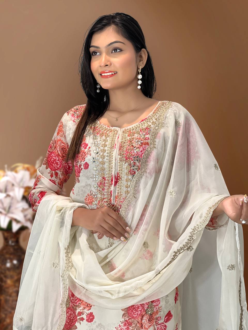 Prazu Fashion White Organza Embroidery Coding Sequin Salwar Suit - Distacart