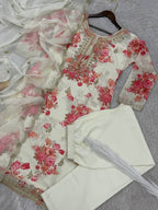 Prazu Fashion White Organza Embroidery Coding Sequin Salwar Suit - Distacart