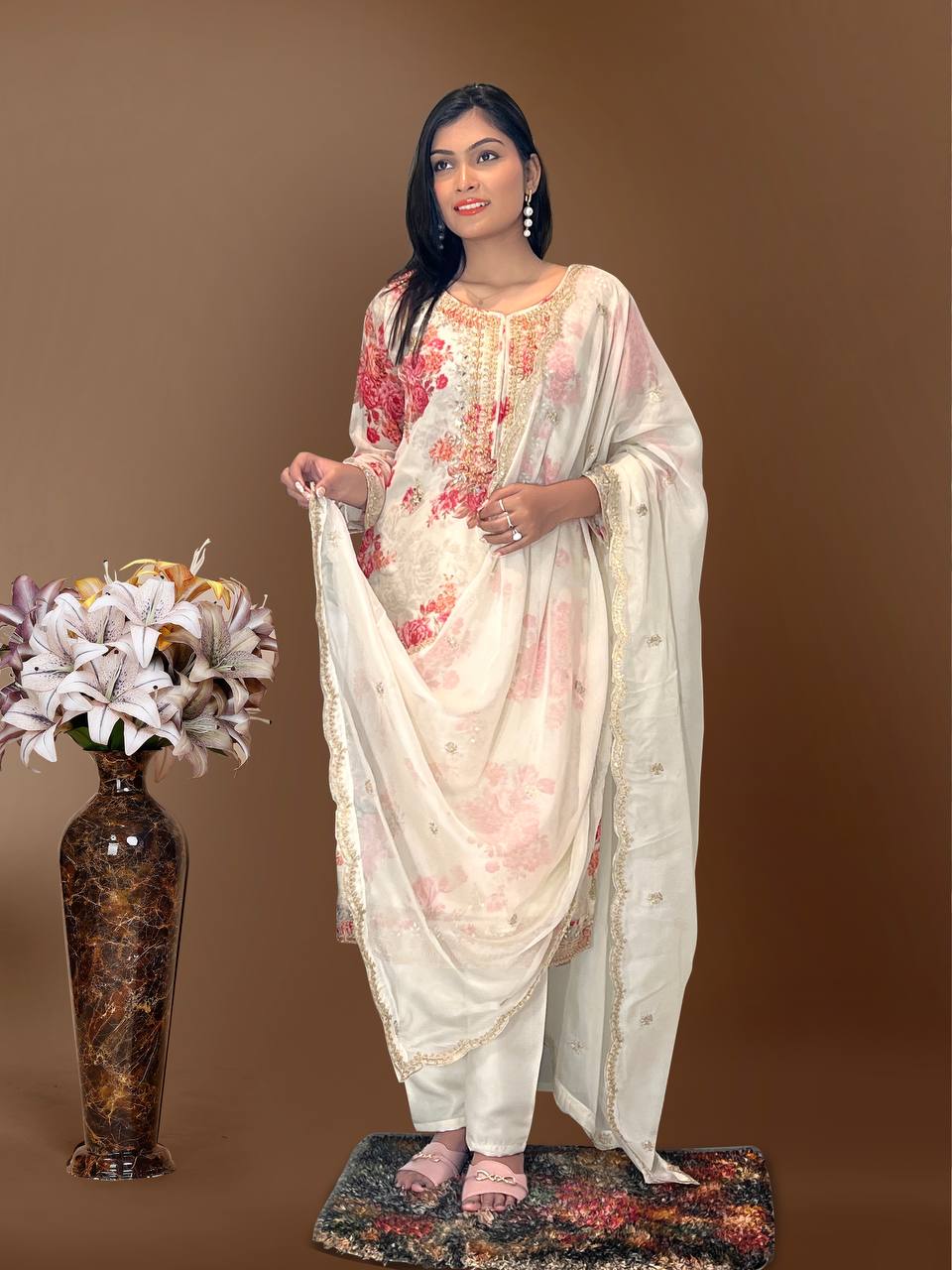 Prazu Fashion White Organza Embroidery Coding Sequin Salwar Suit - Distacart