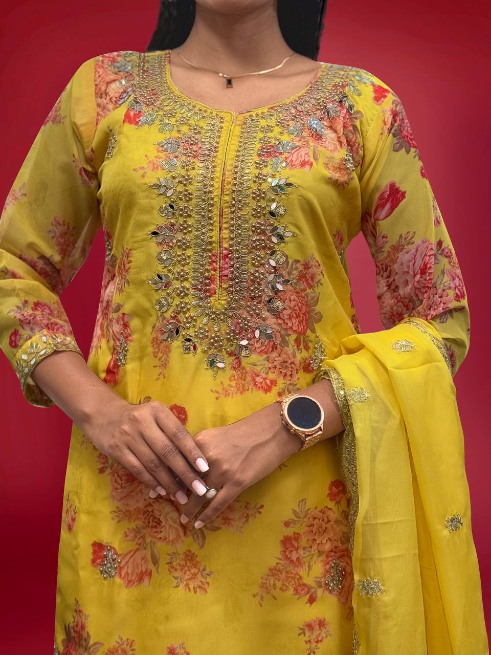 Prazu Fashion Yellow Organza Embroidery Coding Sequin Salwar Suit - Distacart