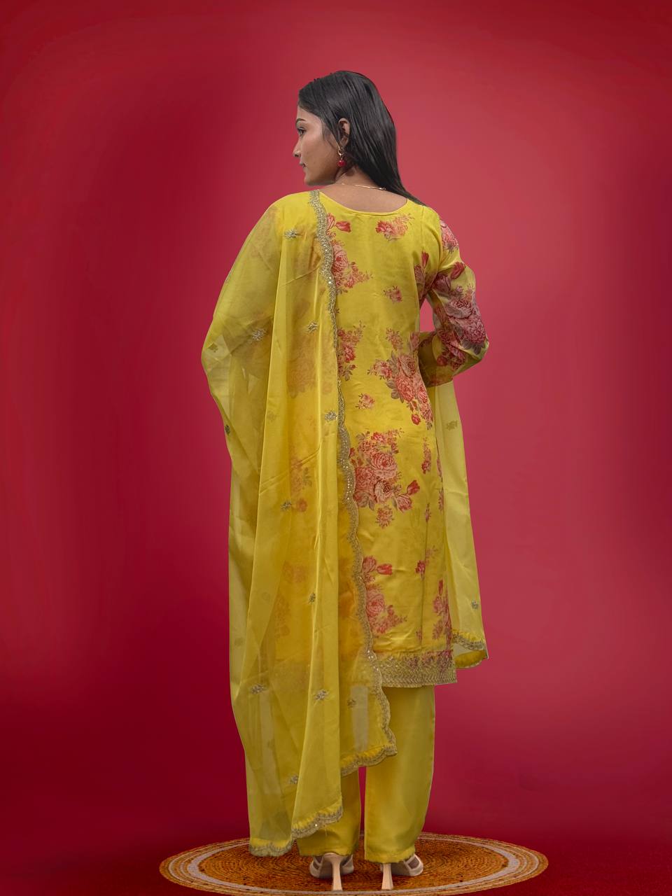 Prazu Fashion Yellow Organza Embroidery Coding Sequin Salwar Suit - Distacart
