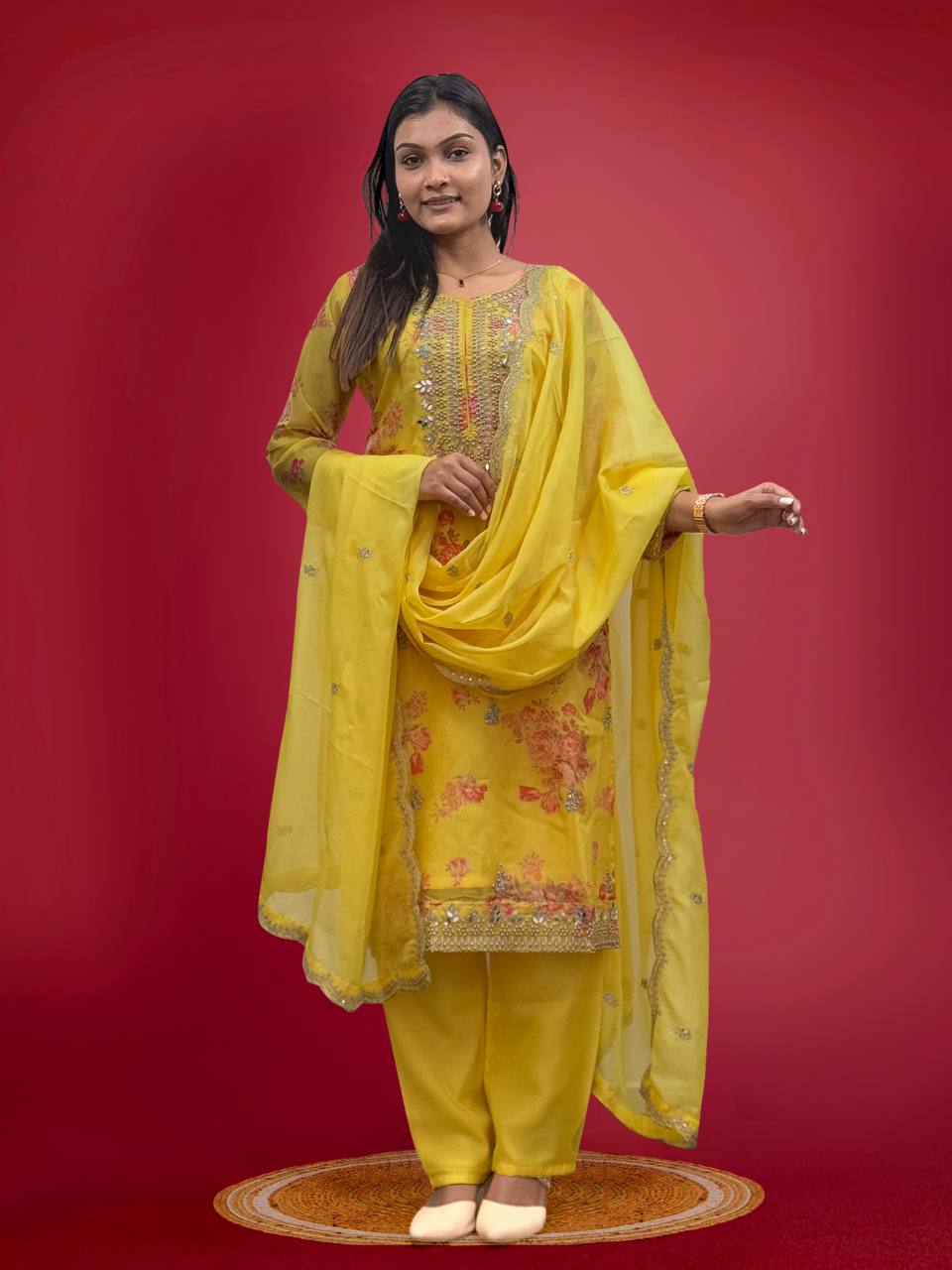 Prazu Fashion Yellow Organza Embroidery Coding Sequin Salwar Suit - Distacart