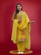 Prazu Fashion Yellow Organza Embroidery Coding Sequin Salwar Suit - Distacart