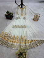 Prazu Fashion White French Crepe Thread Embroidered Palazzo Suit