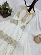 Prazu Fashion White French Crepe Thread Embroidered Palazzo Suit