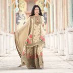 Prazu Fashion Cream Chinon Silk Digital Print Sharara Suit - Distacart