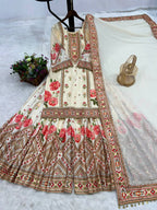 Prazu Fashion Cream Chinon Silk Digital Print Sharara Suit - Distacart