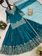 Prazu Fashion Rama Chinon Silk Embroidered Lehenga Style Suit