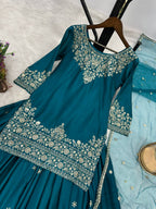 Prazu Fashion Rama Chinon Silk Embroidered Lehenga Style Suit