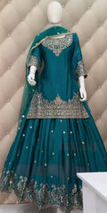 Prazu Fashion Rama Chinon Silk Embroidered Lehenga Style Suit