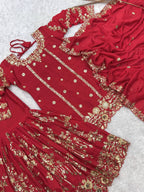 Prazu Fashion Rama Chinon Silk Embroidered Sharara Style Suit