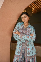 Prazu Fashion Sky Blue Chinon Silk Digital Printed Palazzo Suit - Distacart