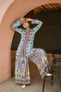 Prazu Fashion Sky Blue Chinon Silk Digital Printed Palazzo Suit - Distacart