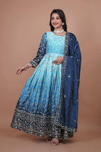 Prazu Fashion Sky Blue Chinon Silk Embroidered Anarkali Suit - Distacart
