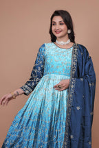 Prazu Fashion Sky Blue Chinon Silk Embroidered Anarkali Suit - Distacart
