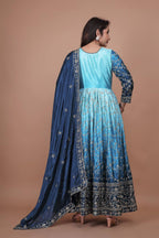Prazu Fashion Sky Blue Chinon Silk Embroidered Anarkali Suit - Distacart