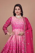 Prazu Fashion Pink Chinon Silk Embroidered Anarkali Suit - Distacart