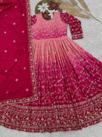 Prazu Fashion Pink Chinon Silk Embroidered Anarkali Suit - Distacart