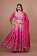 Prazu Fashion Pink Chinon Silk Embroidered Anarkali Suit - Distacart