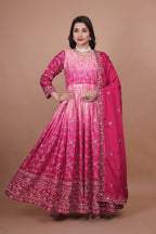 Prazu Fashion Pink Chinon Silk Embroidered Anarkali Suit - Distacart