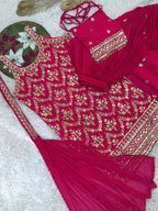 Prazu Fashion Pink Georgette Embroidered Sequin Palazzo Suit - Distacart