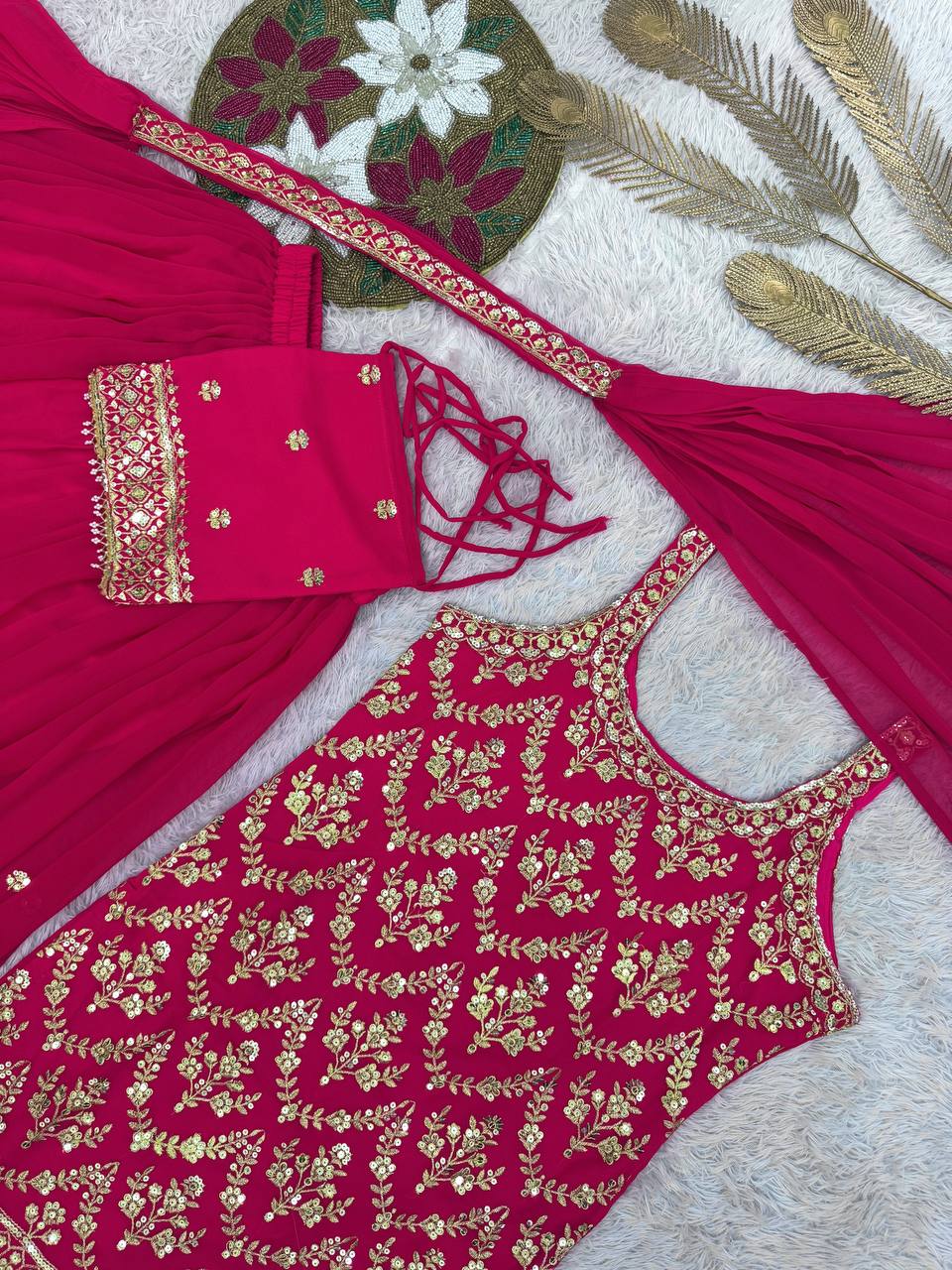 Prazu Fashion Pink Georgette Embroidered Sequin Palazzo Suit - Distacart