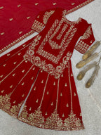 Prazu Fashion Red Georgette Embroidered Sequin Palazzo Suit - Distacart