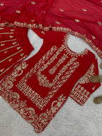 Prazu Fashion Red Georgette Embroidered Sequin Palazzo Suit - Distacart