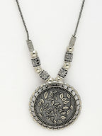NVR Women's Silver-Toned Circular Shape Pendant with Chain