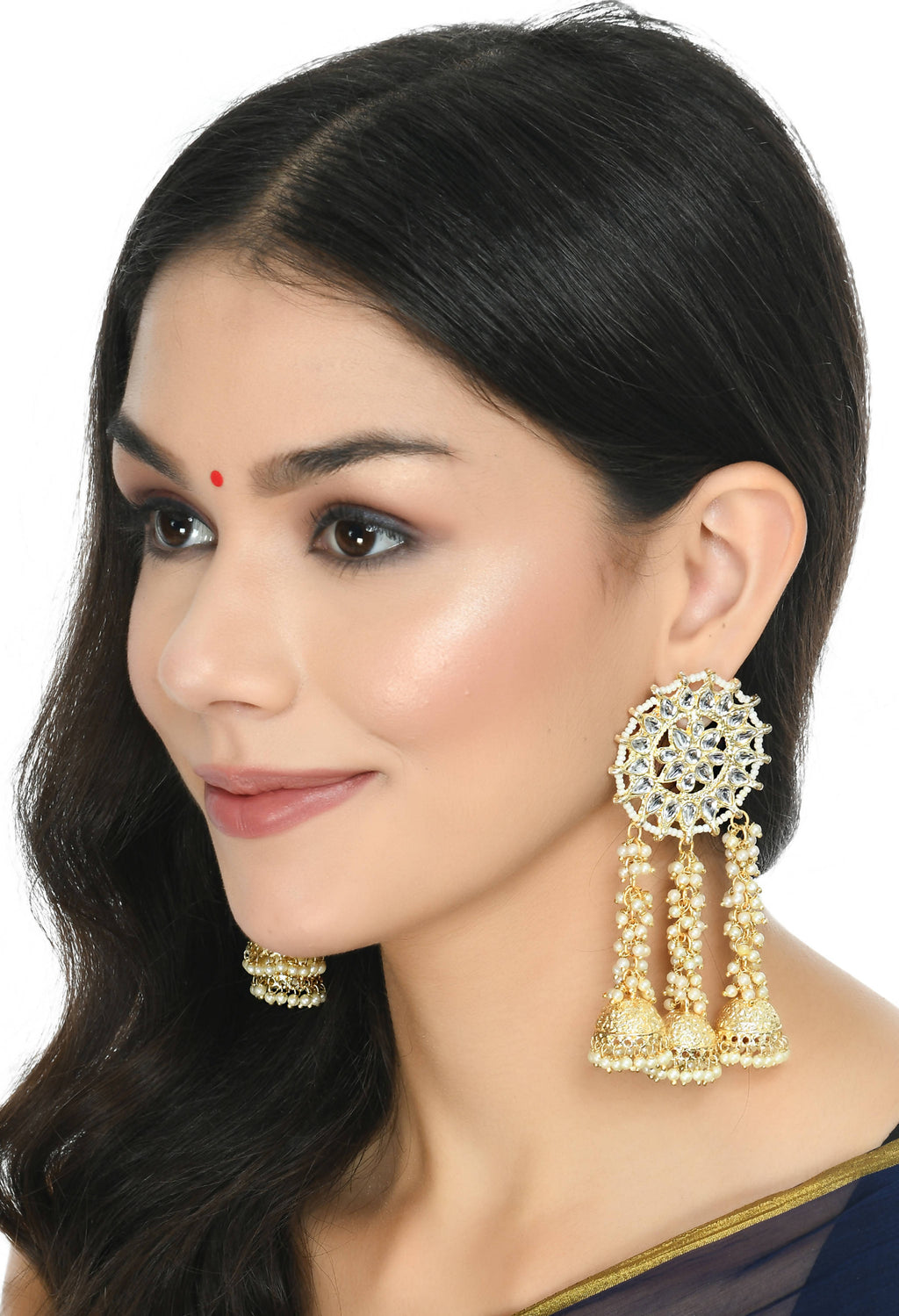 Mominos Fashion Johar Kamal Golden Plated Earrings With Kundan & Pearls - Distacart