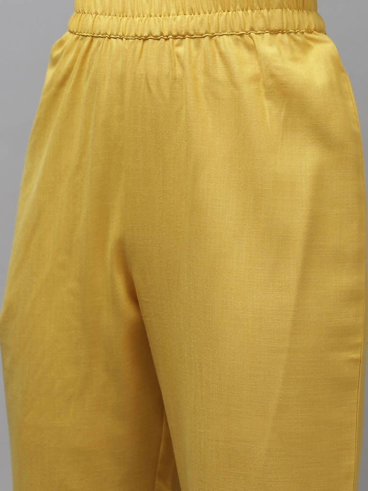 Yufta Women Mustard Yellow Layered Thread Work Kurta with Trouser and Dupatta