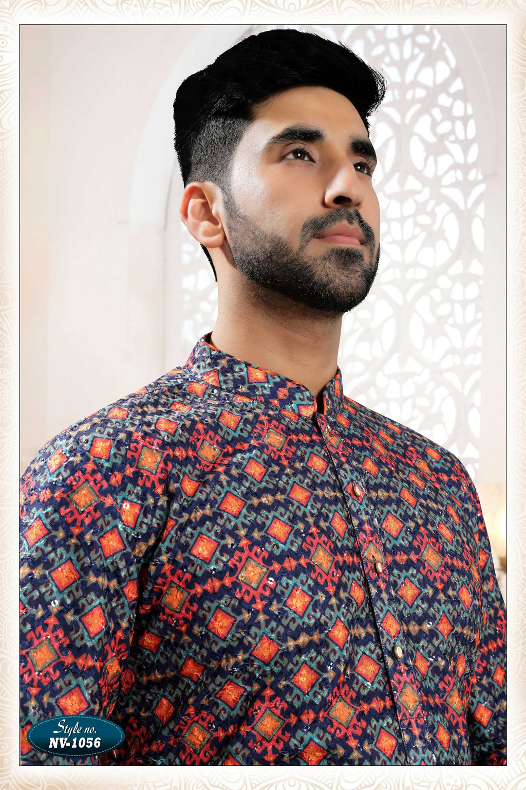 Joban Fashion Men's Blue Base Straight Rayon Thread And Sequence Embroidery All Over Kurta Set