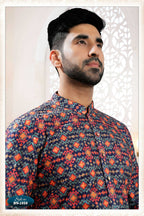 Joban Fashion Men's Blue Base Straight Rayon Thread And Sequence Embroidery All Over Kurta Set
