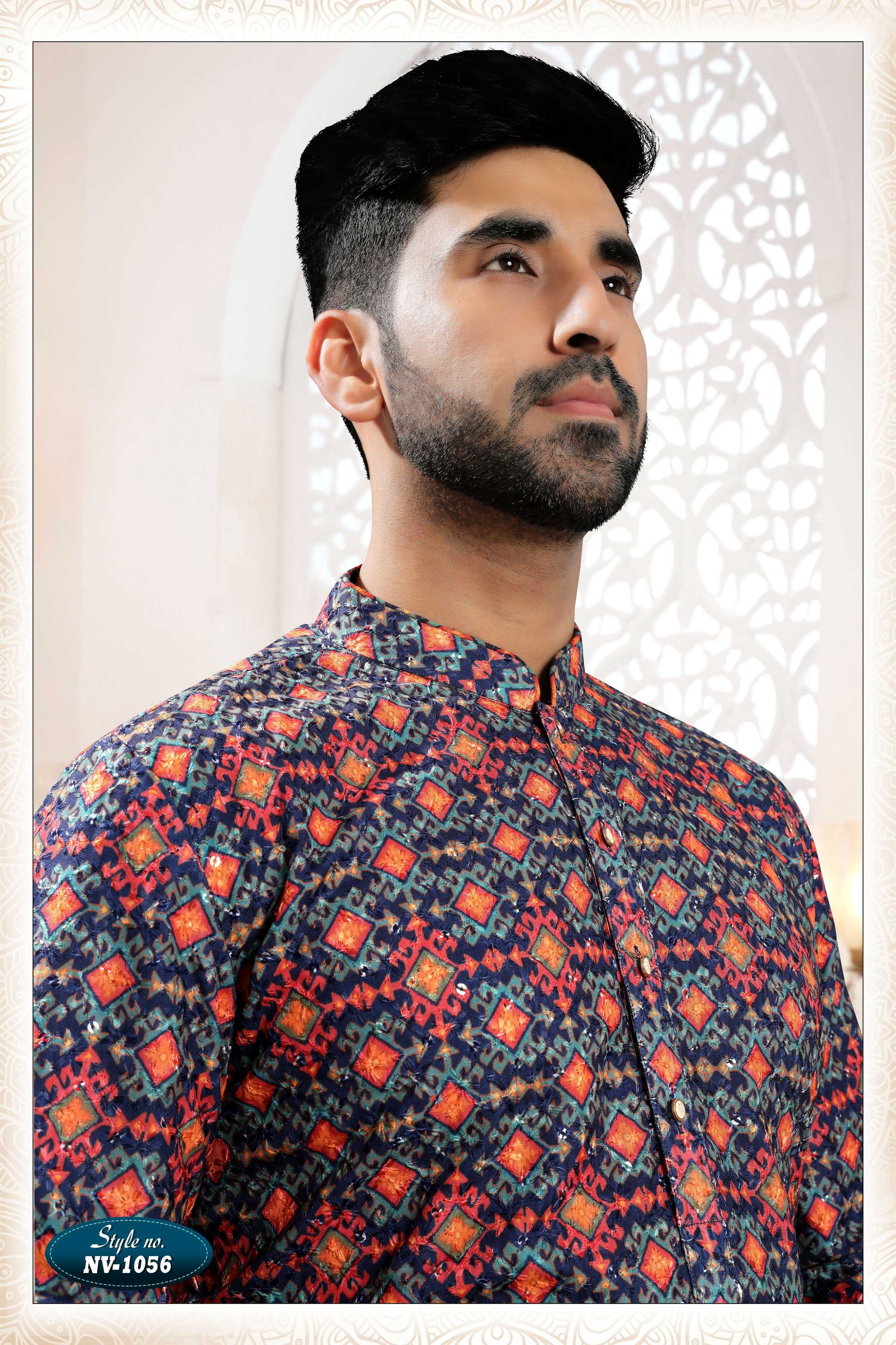 Joban Fashion Men's Blue Base Straight Rayon Thread And Sequence Embroidery All Over Kurta Set