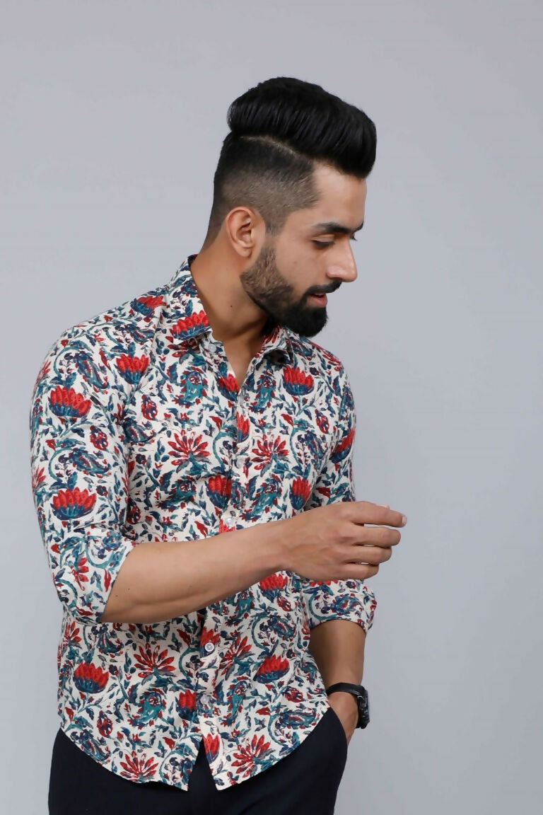 Miravan Men's Multi-Colour Floral Print Partywear Shirt