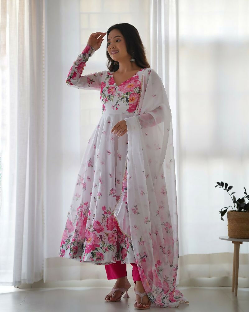 Joban Fashion White Kurta Set Organza Sequin Embroidery Work - Distacart