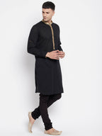 Even Apparels Black Pure Cotton Men's Kurta With Contrast Collar And Placket - Distacart