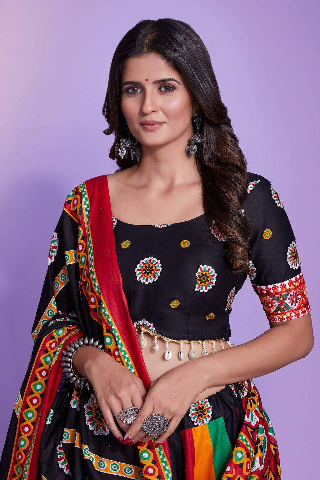 Multi Color Pure Cotton Hand Block Print Navratri Lehenga Choli with Dupatta - Raas