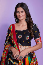 Multi Color Pure Cotton Hand Block Print Navratri Lehenga Choli with Dupatta - Raas