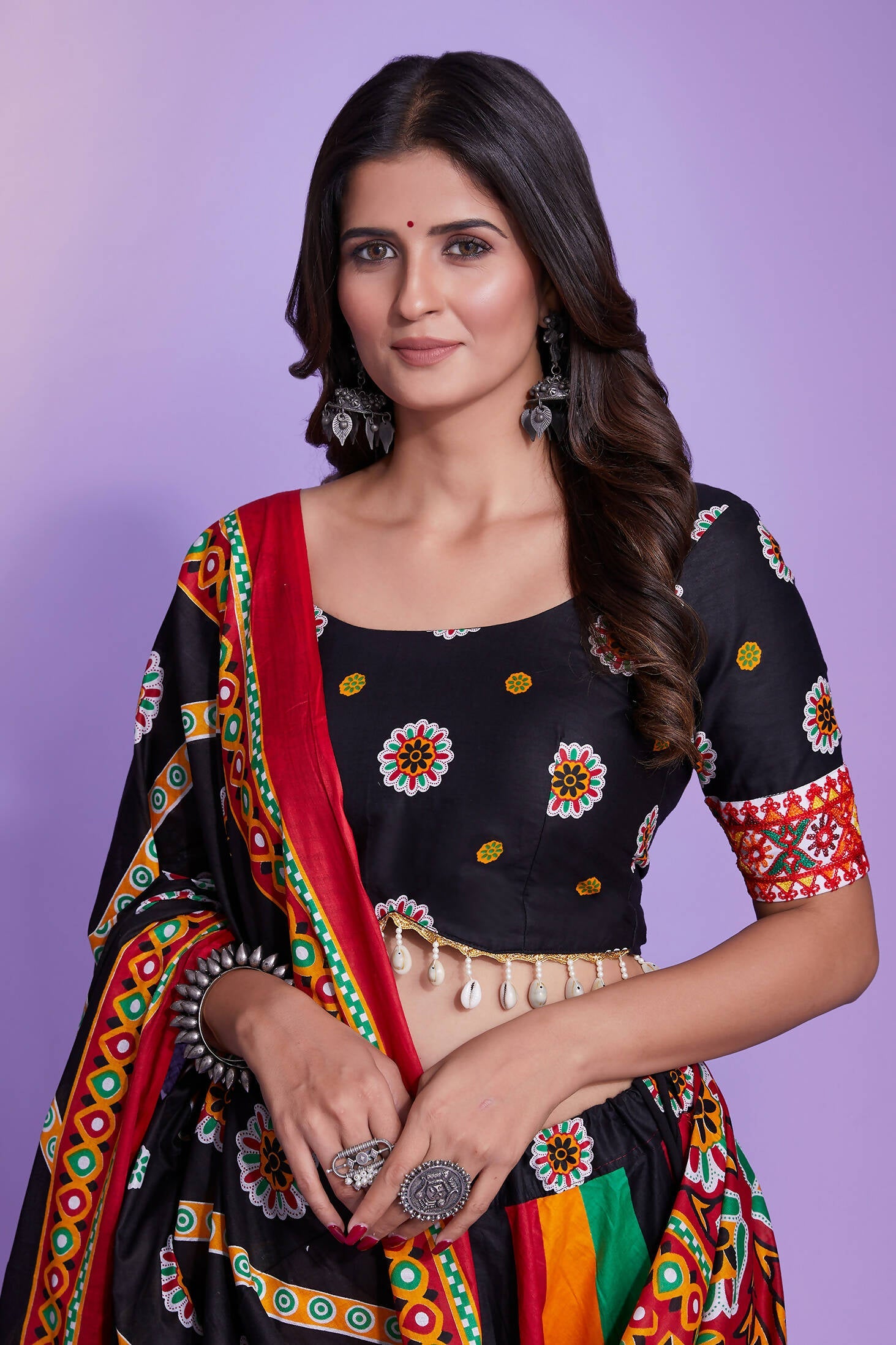 Multi Color Pure Cotton Hand Block Print Navratri Lehenga Choli with Dupatta - Raas
