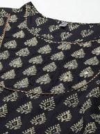 Yufta Women Black Ethnic Motifs Regular Mirror Work Pure Cotton Kurta with Trouser & With Dupatta