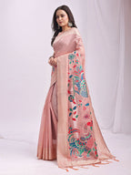 Shree Shyam Fashion Linen Cotton Peach Saree - Distacart