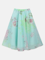 Ahalyaa Aqua Blue Organza Printed Lehenga Choli For Kids For Girls