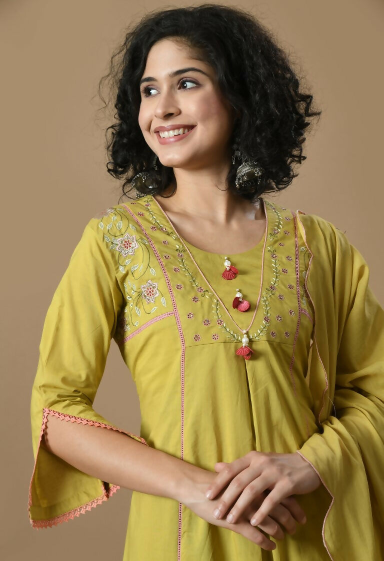 Joban Fashion Mehendi Cotton Kurta Set