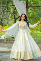 Joban Fashion White Chinnon Silk Sequence Embroidery Work Readymade Kurta Set - Distacart