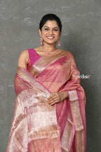 Very Much Indian Tyohaar - Exclusive! Banarasi Handloom Crushed - Pure Tissue Silk Saree - Soft Pink (Silk Mark Certified)