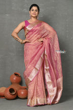 Very Much Indian Tyohaar - Exclusive! Banarasi Handloom Crushed - Pure Tissue Silk Saree - Soft Pink (Silk Mark Certified)
