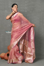 Very Much Indian Tyohaar - Exclusive! Banarasi Handloom Crushed - Pure Tissue Silk Saree - Soft Pink (Silk Mark Certified)