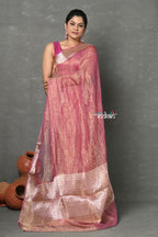 Very Much Indian Tyohaar - Exclusive! Banarasi Handloom Crushed - Pure Tissue Silk Saree - Soft Pink (Silk Mark Certified)