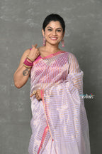 Very Much Indian Handloom Pure Cotton Silk Saree With Trendy Stripes - Pretty Lavender